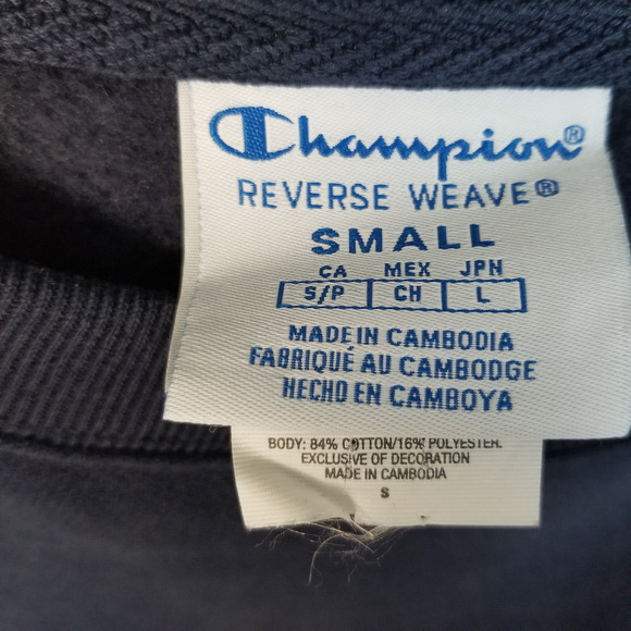 CHAMPION Reverse Weave Cropped Long Sleeve Sweatshirt Navy Blue Size S - Picture 6 of 7